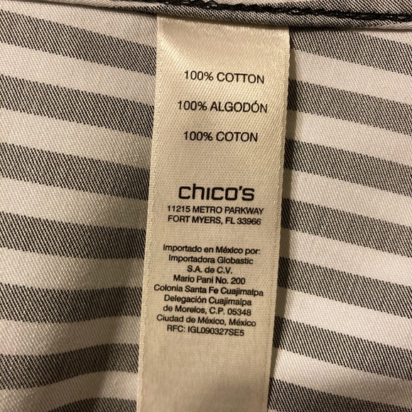 🔲CHICO’s🔲Black/White Striped No-Iron Shirt - Picture 9 of 13